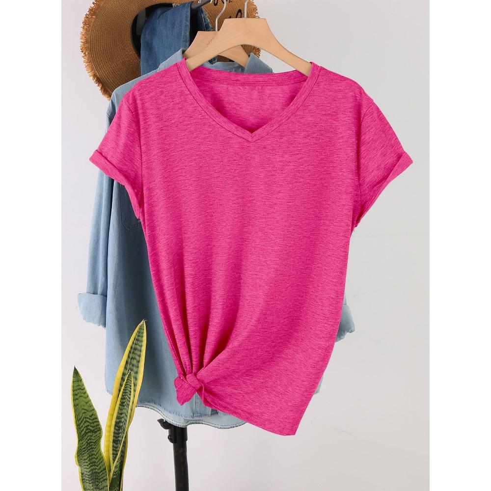 

Stylish, Simple and Versatile Solid Color V-neck Women s Short Sleeves XXL
