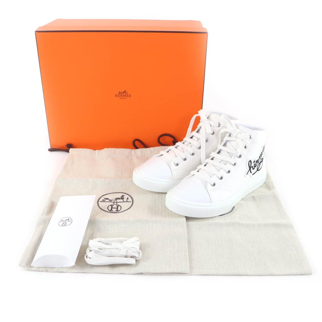 Excellent HERMES High Cut Sneakers Iriko White Women 37.5 Used