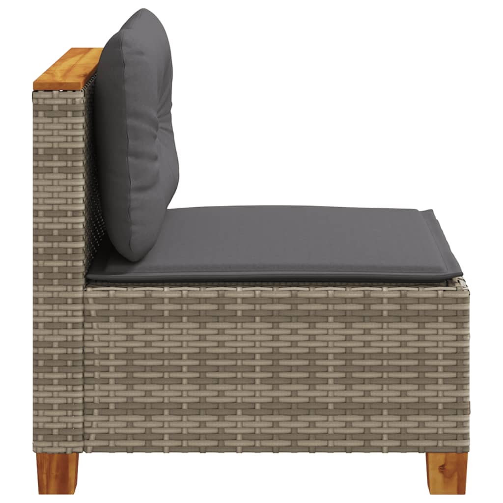 Gray Garden Sofa Without Armrests with Cushions Poly Rattan