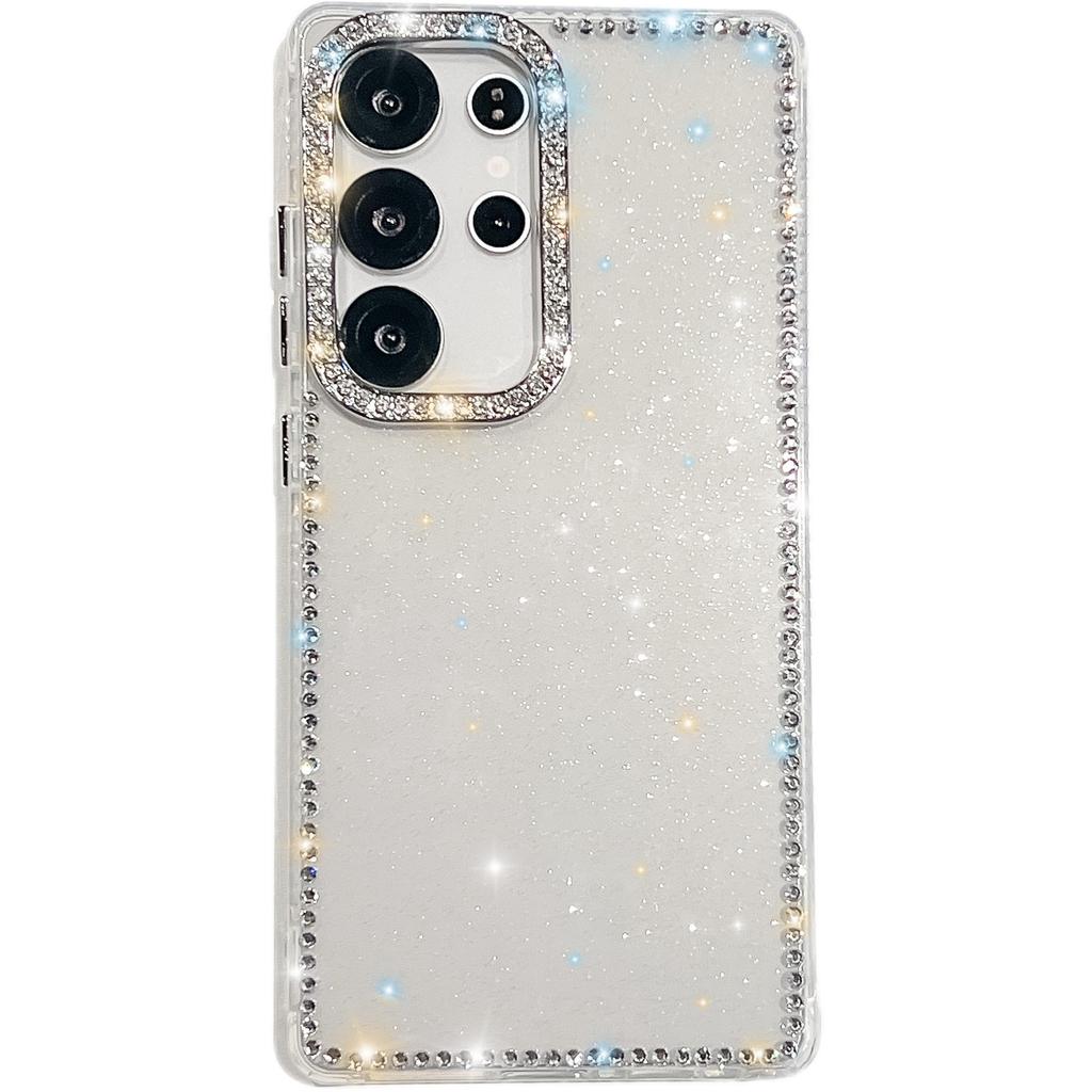 For Samsung Galaxy S24 Ultra Case Rhinestone Edge Glitter Back TPU+PC IMD Phone Cover