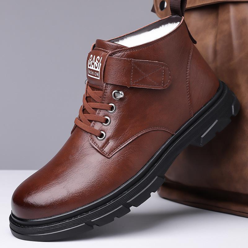 Men's Cotton High-Top Winter Boots - Plush, Thickened, Waterproof, Cold-Proof, Warm Martin Snow Shoes