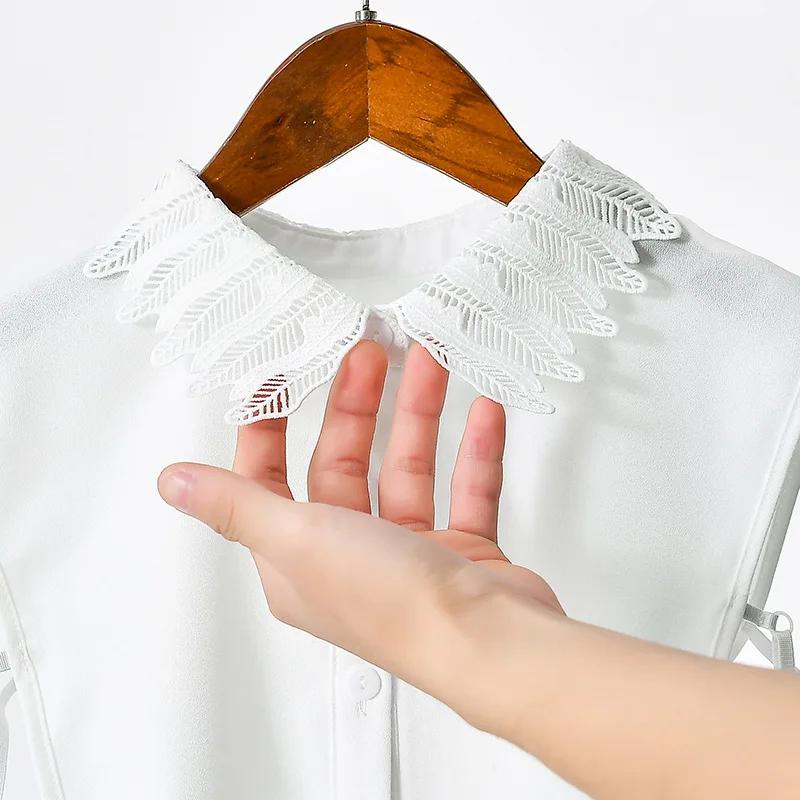 Vintage Floral Lace Fake Collar Women Lapel Button Down Detachable White Lapel Half Shirt False Collars Girls Removable Decor