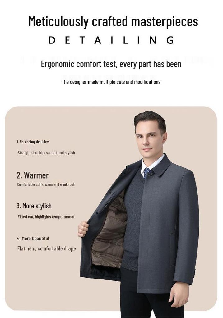 2024 Men's Winter Down Jacket - Mid-length Business Lapel Coat with Detachable Liner