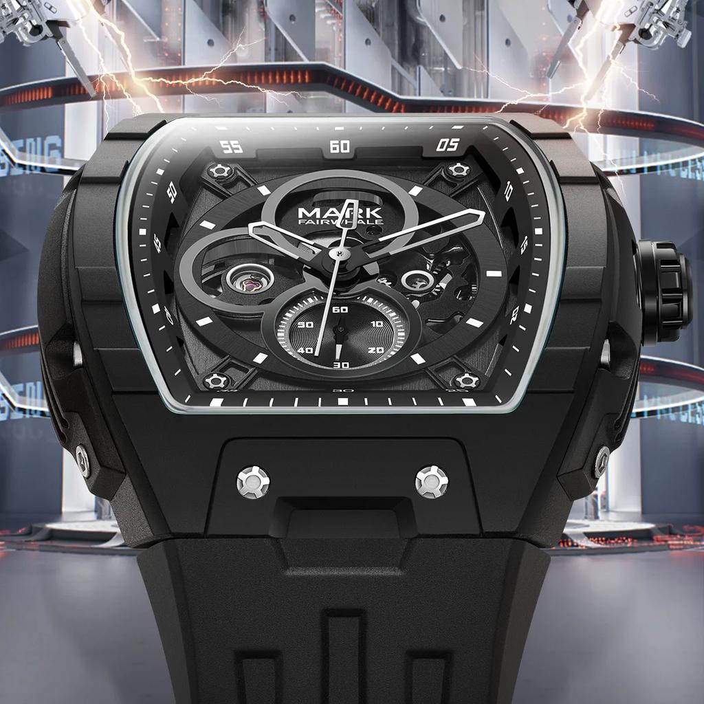 Mark Fairwhale 6003 Automatic Movement Mens Watch New Tonneau Light Case Luminous Waterproof Mechanical Watches for Men Gift BOX