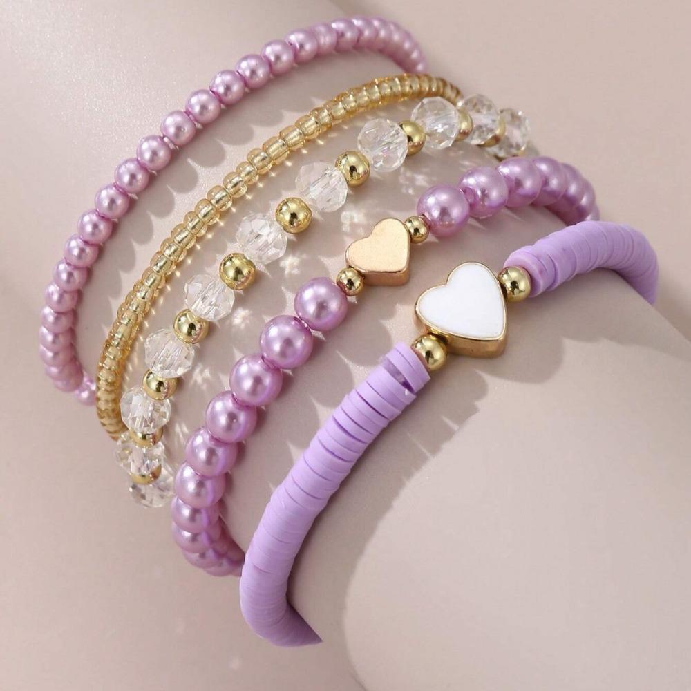

Набор из 5 детских браслетов с сердечками, браслет принцессы для девочки, дочери, для девочек, подарок, красочные, мечтательные, многослойные, из бусин, ювелирные аксессуары 5pcs фиолетовый