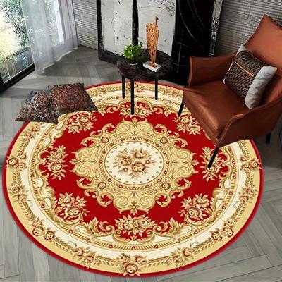 1 pz tappeto rotondo rosso chic persiano motivo tappeto interno antiscivolo lavabile in fibra morbido e confortevole per camera da letto soggiorno