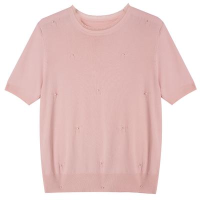 Rundhals Lockeres Rosa Schulterfreies Pullover-T-Shirt für Damen Im Sommer Dicke MM Schlankmachendes Kurzärmeliges Oberteil