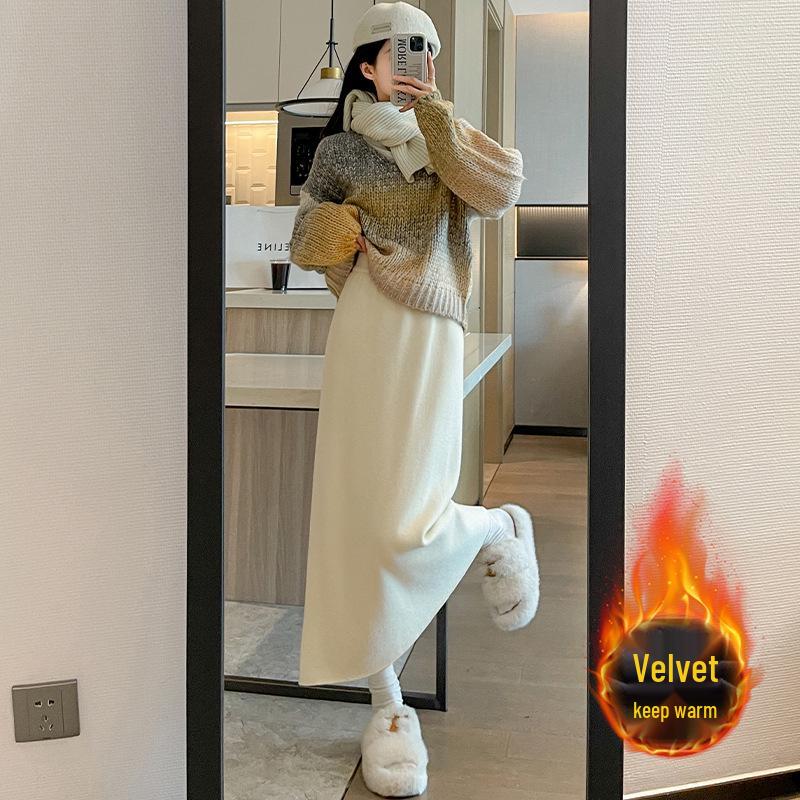 Women's High-Waisted Plus Velvet Slim-Fit Knit Midi Skirt (Petite, 2025).