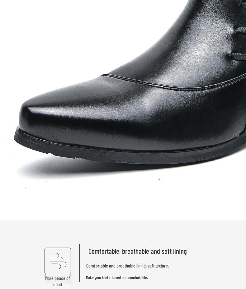 Men's British Style Color Block Leather High-Top Pointed Toe Casual Knight Boots