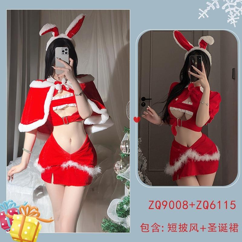 Neujahrstag Weihnachtsuniform Sexy Dessous Samt Nachthemd Cosplay Sexy Neu Morgenmantel Nachthemd Set