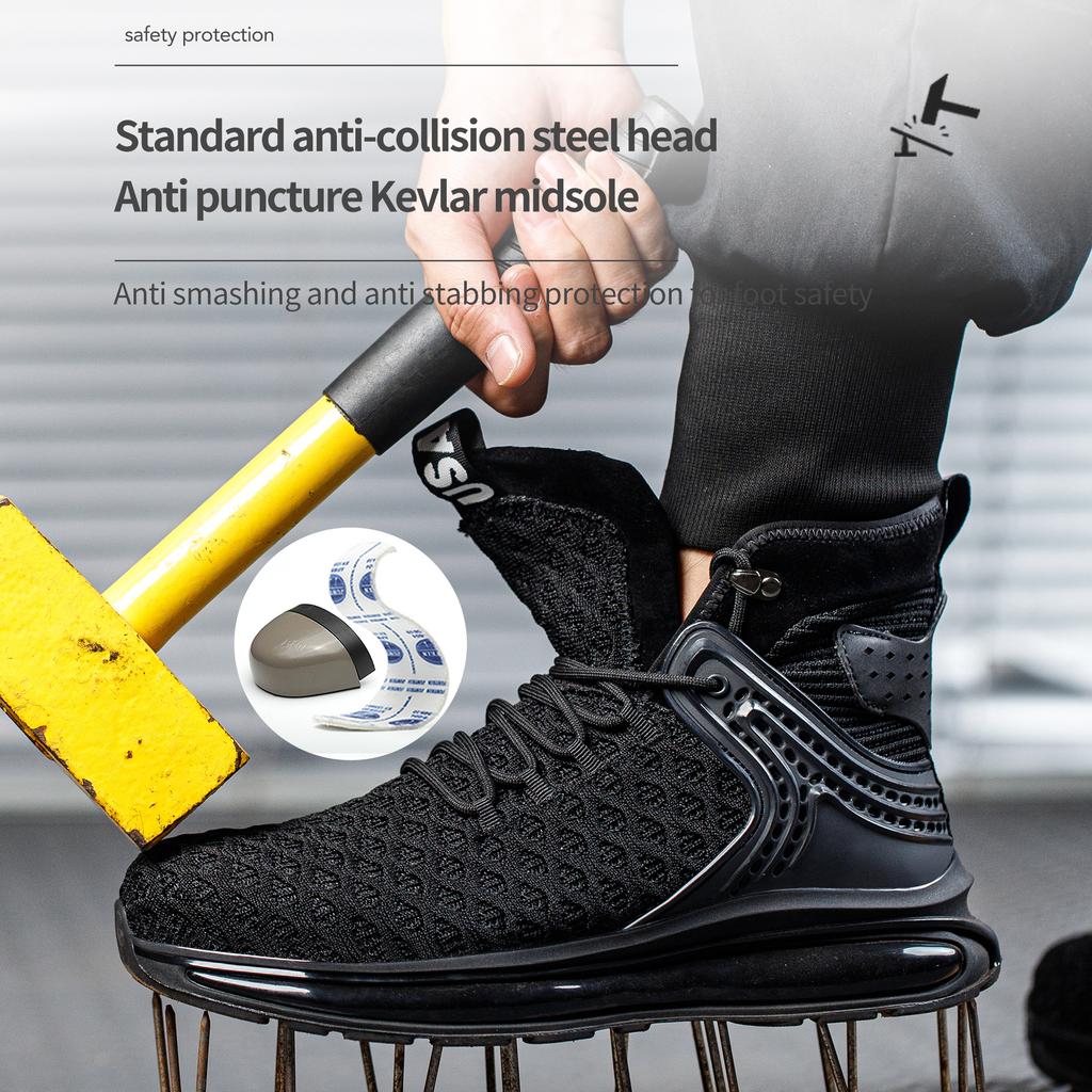 Men's Steel Toe Safety Shoes Anti-Crush And Piercing Soft Sole Outdoor Workshop Work Boots Solid Color Safety Boots
