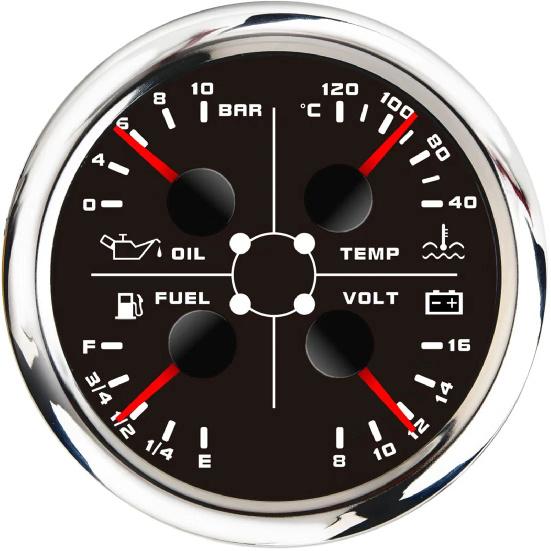 85mm Oil Pressure/water Temperature/fuel/voltmeter 4 In 1 Multifunction Gauge 0-10bar Oil Pressure or Water Temperature Sensor