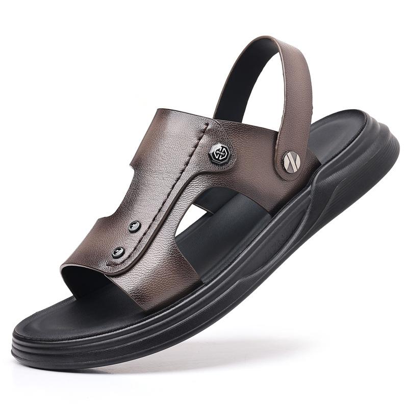 

Summer new sandals leather beach shoes casual two wear leather sandals driving shoes 44 сірий колір