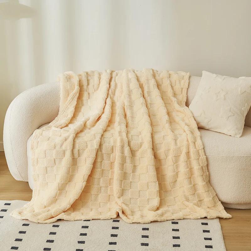 1 stk vaffelplysjteppe Pure Color Pledd Varm Myk Komfortabel Sofa Dynepledd Hjemmedekorasjon Sengeteppe Flanellteppe
