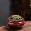 Large Kiln-fired Ceramic Incense Holder Set with Vintage Brass Cover, Includes Fireproof Mat, Coiled Incense Tray and Mesh Cover