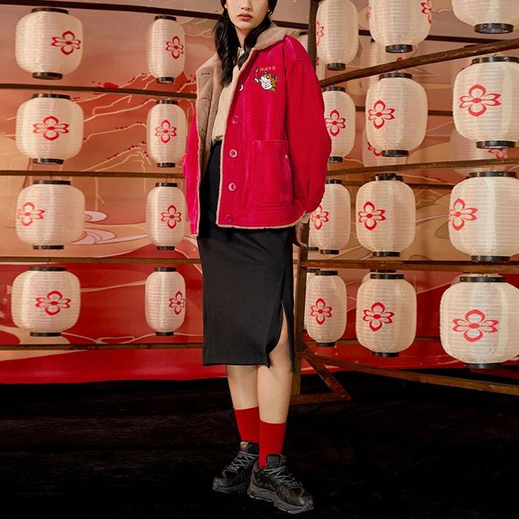 Li Ning Spor Yaşam Tarzı Serisi Bol Kesim Polar Ceket Kadın Ceket Zinober Kırmızısı AFDS088-3