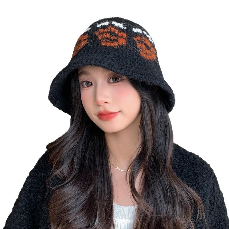 Japanese Versatile Rose Jacquard Knitted Wool Hat In Autumn and Winter Casual Windproof Warm Hat Showing Face Small Hat for Women