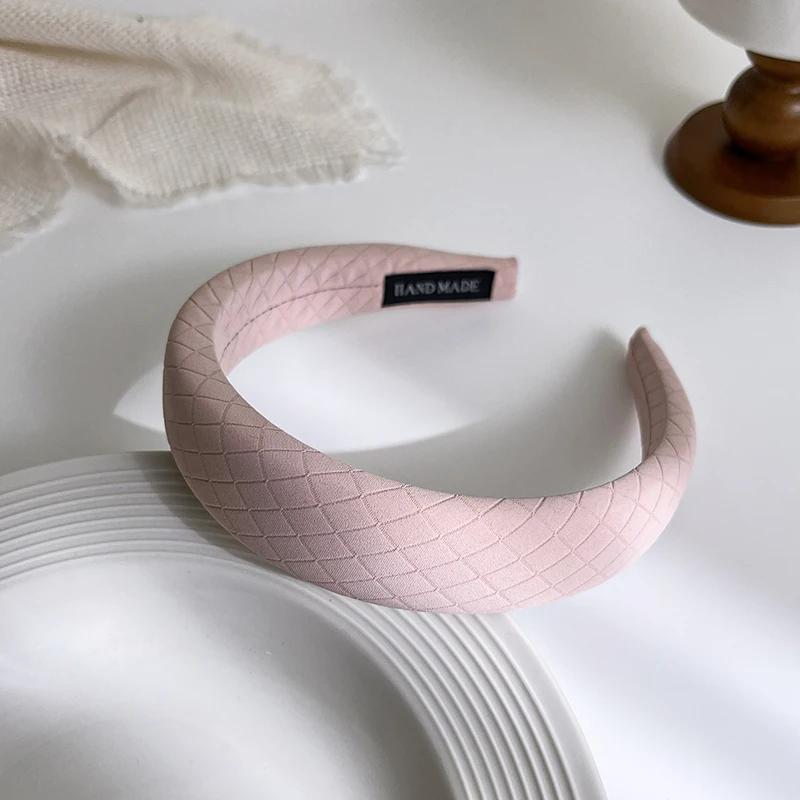 French Vintage Wide-brimmed Headband Women Rhombus Sponge Fabric Hair Band Fixed Face Wash Hoop Girls Hair Accessories