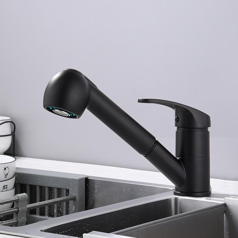 Long Nozzle Pull Out Kitchen Standing Faucet Bathroom Faucet Modern Polished Chrome Plated Single Handle Swivel Kitchen Tap