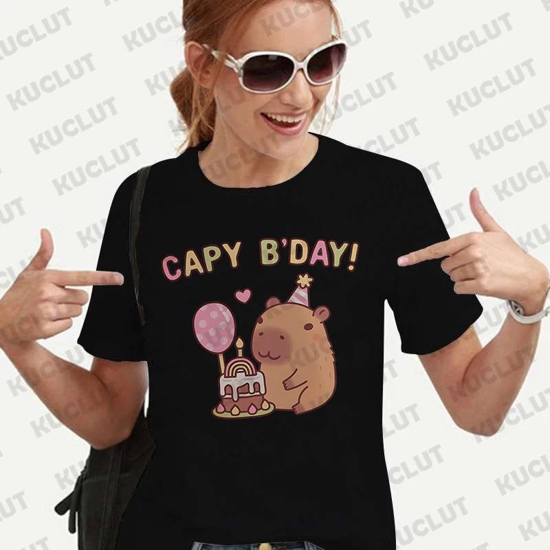 Woman Clothing Japanese Style Cute Capybara Print Tees Shirt Fashion Female Clothes T-Shirts Funny Animal Graphic Y2k Tops