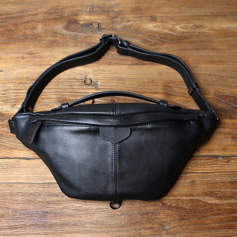 

NZPJ New Men s Genuine Leather Chest Bag Top Layer Cowhide Crossbody bag Casual Phone Bag Trendy Shoulder Bag For 8-Inch IPad чорний