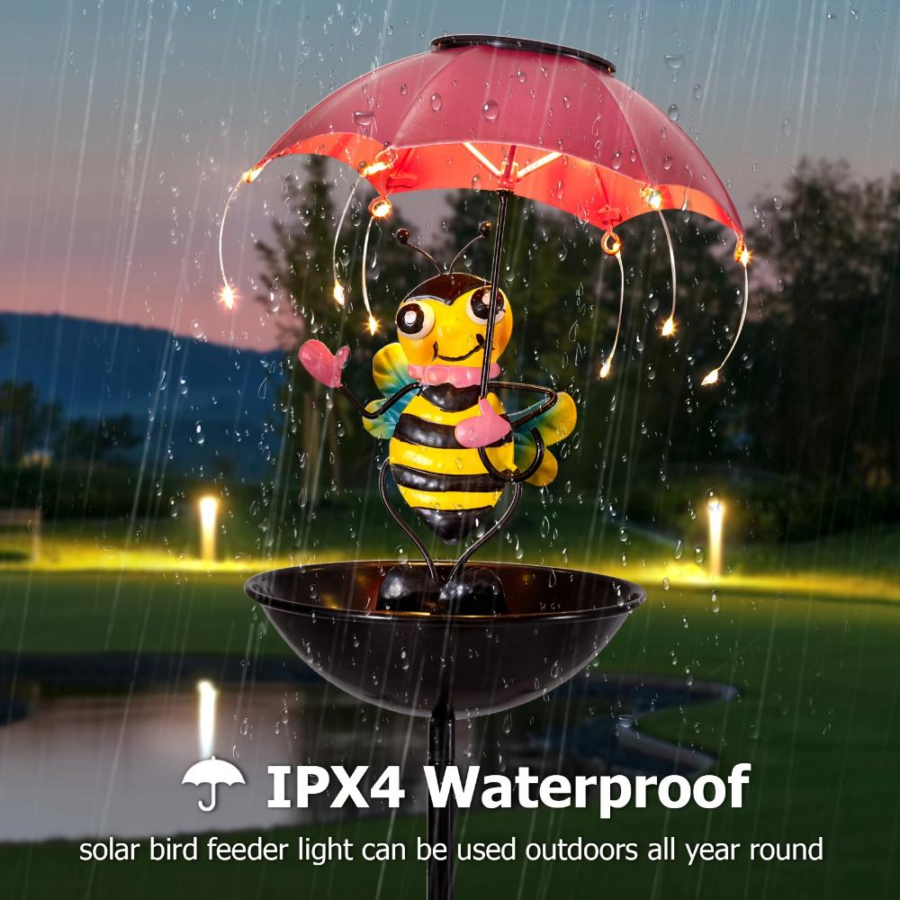 Outdoor Iron Waterproof Statue Light Simulation Animal Solar Light with Bee and Flamingo Frog and Hummingbird Feeder Function,for Garden Decoration