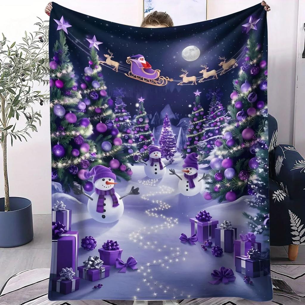 Christmas Flannel Blanket with Santa Reindeer Penguin Print Cozy Throw for Sofa Bedroom Camping Perfect Gift for Kids Couples
