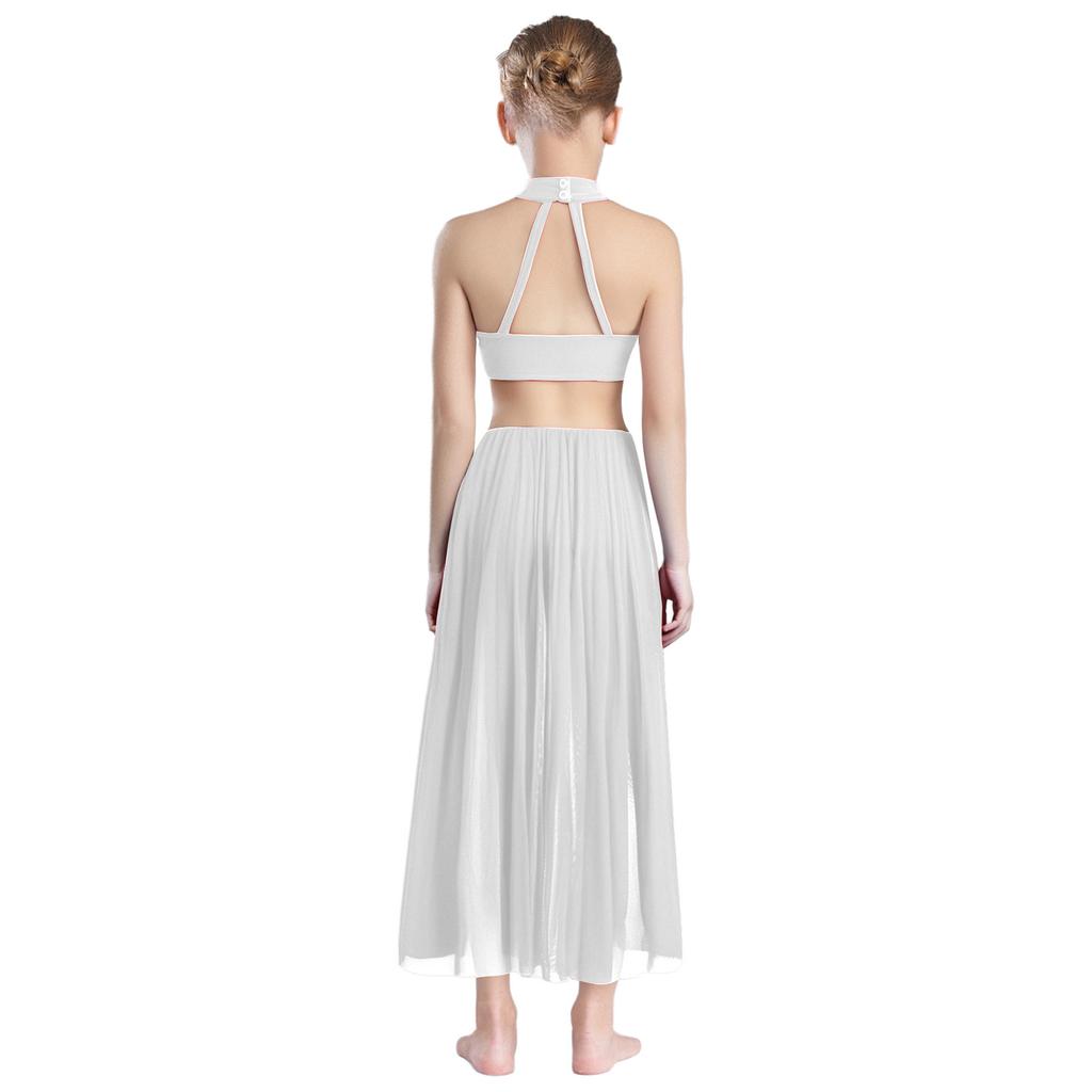 Mädchen Latein-Tanz Performance Kostüm Glitzernde Pailletten Neckholder Ärmellos Rückenfrei Mit Rock Jumpsuit Tanzkleidung