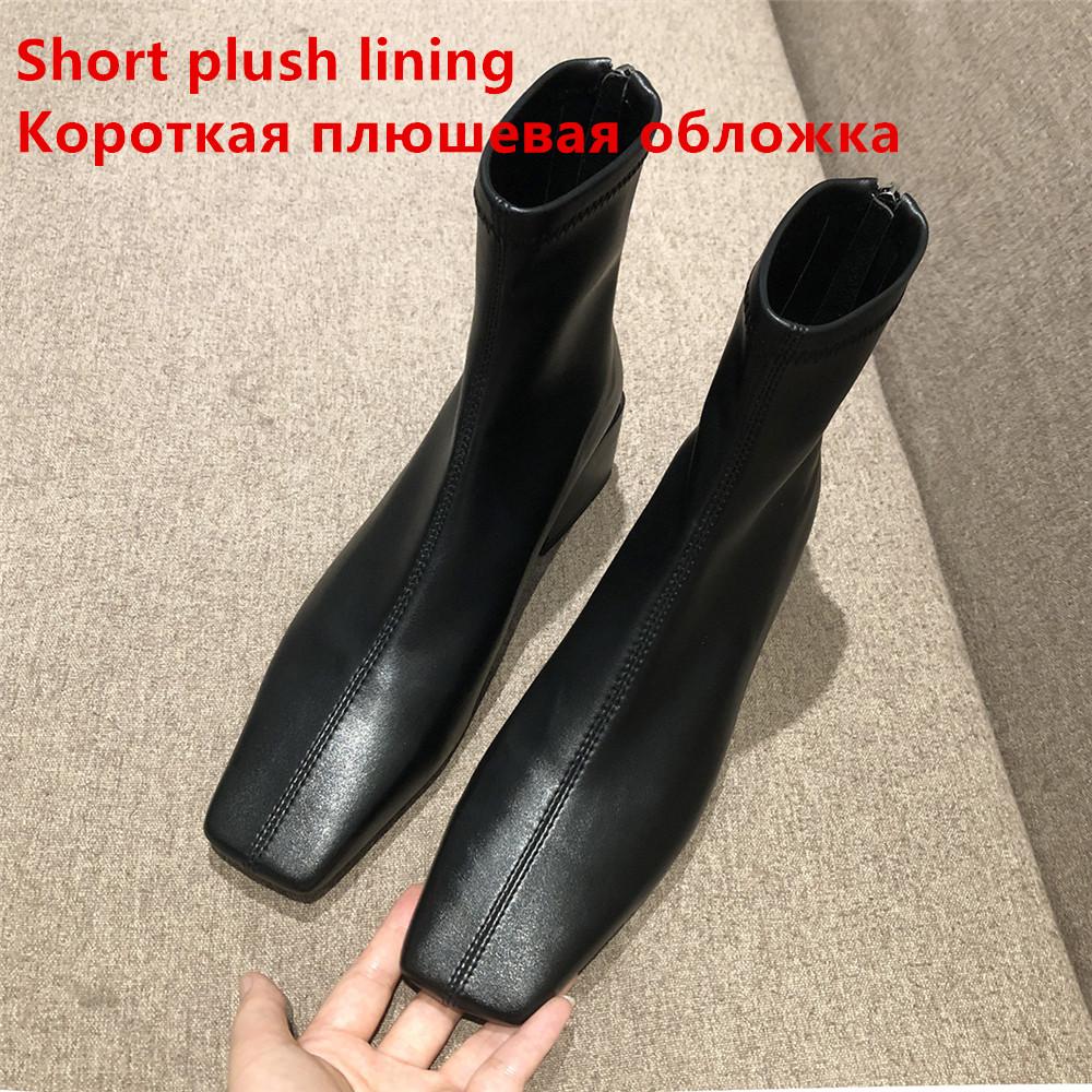Autumn Winter Fashion Women Boots Square Toe Yarn Elastic Ankle Boots Kid Suede Thick Heel Shoes Female Socks Boats Mujer