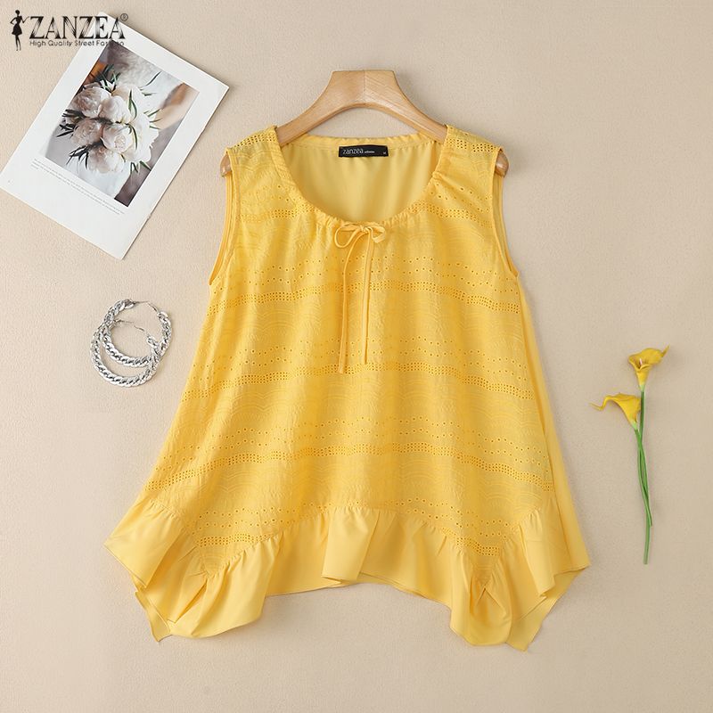 ZANZEA Women Casual Round Neck Summer Sleeveless Tank Tops