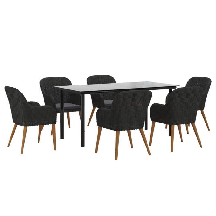 3156719 vidaXL Mobilier de salle à manger de jardin avec coussins 7 pcs Noir