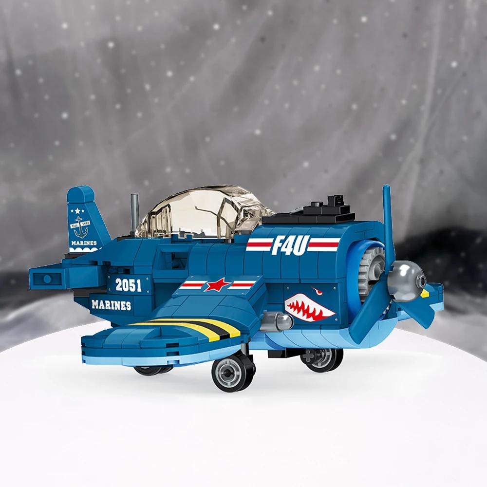 Military Aircraft Building Blocks Toys AH-1 Helicopter F4U Corsair Fighter Jet Model Ideal Gift for Kids, Aviation Enthusiasts