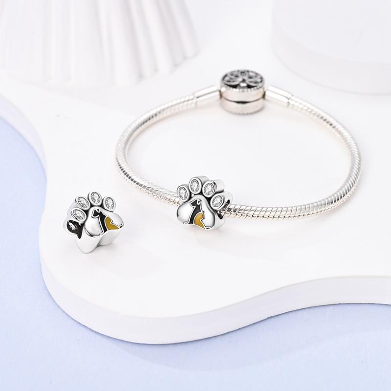 Charms Copper Cute Pet Paw Print Cat Dog Pendants Fit Charms Plata Original Bracelet Beads Women Jewellery Making Diy