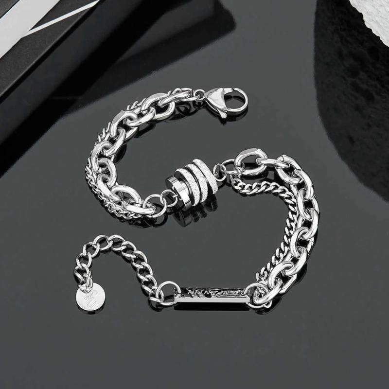 Trendy Zircon Double-Layer Bracelet For Men And Women Non Fading Titanium Steel Rotating Pendant Couple Jewelry Luxury Gift