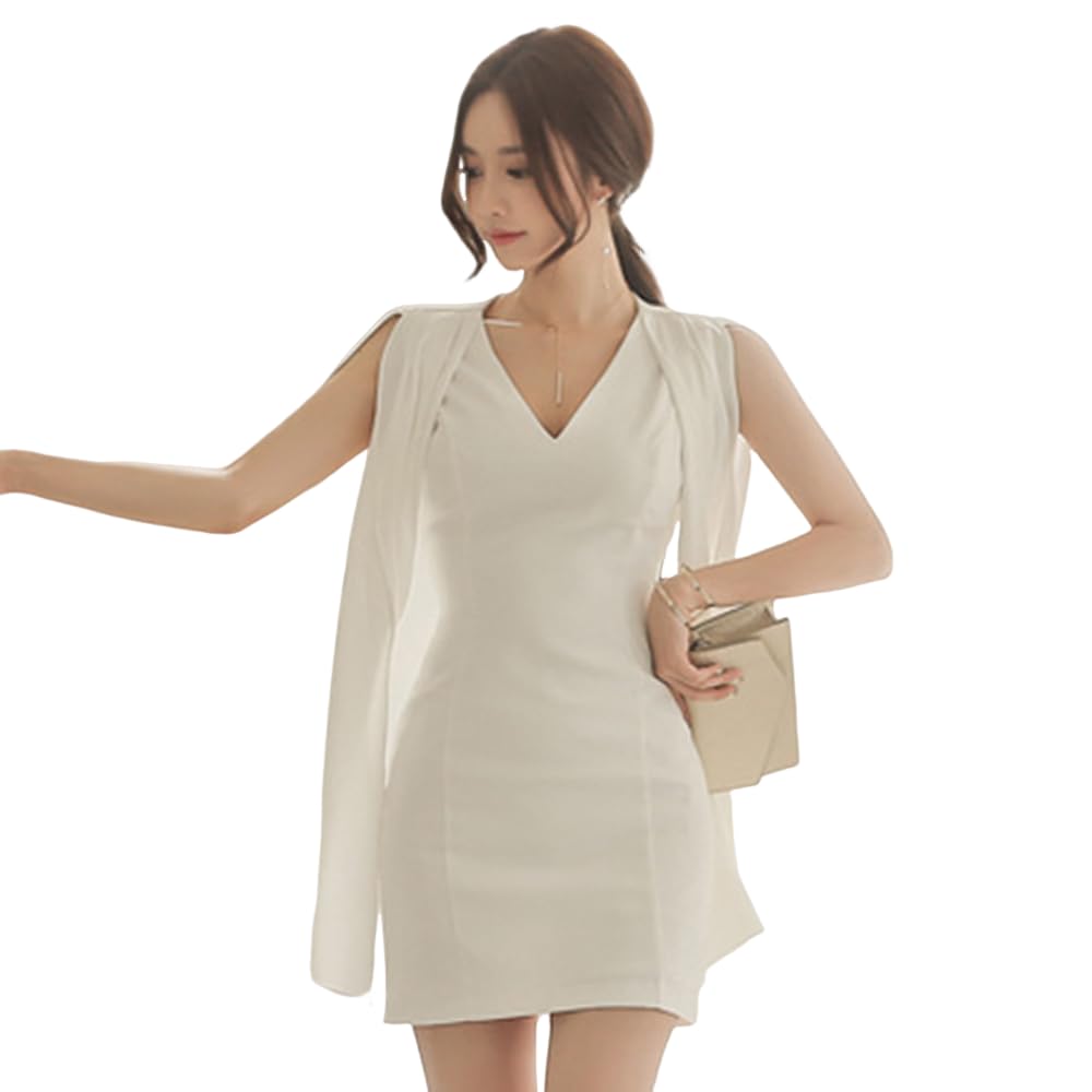 GRAXIA Cabaret Sleeveless Mini Perfect for Hostess and Chiffon Long Mini XL Size Dress, Dress, Hostesses, Clubs, Lounges, V-Neck Dress, Women's,
