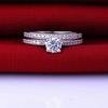 Women Engagement Wedding 2Pcs Ring Set Cubic Zirconia White Silver Plated Rings