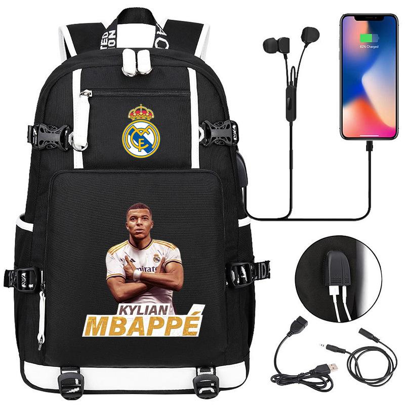 Soccer Print Backpack for Teens Casual Travel USB Charging Student Bookbag Sports Backpack Large Capacity