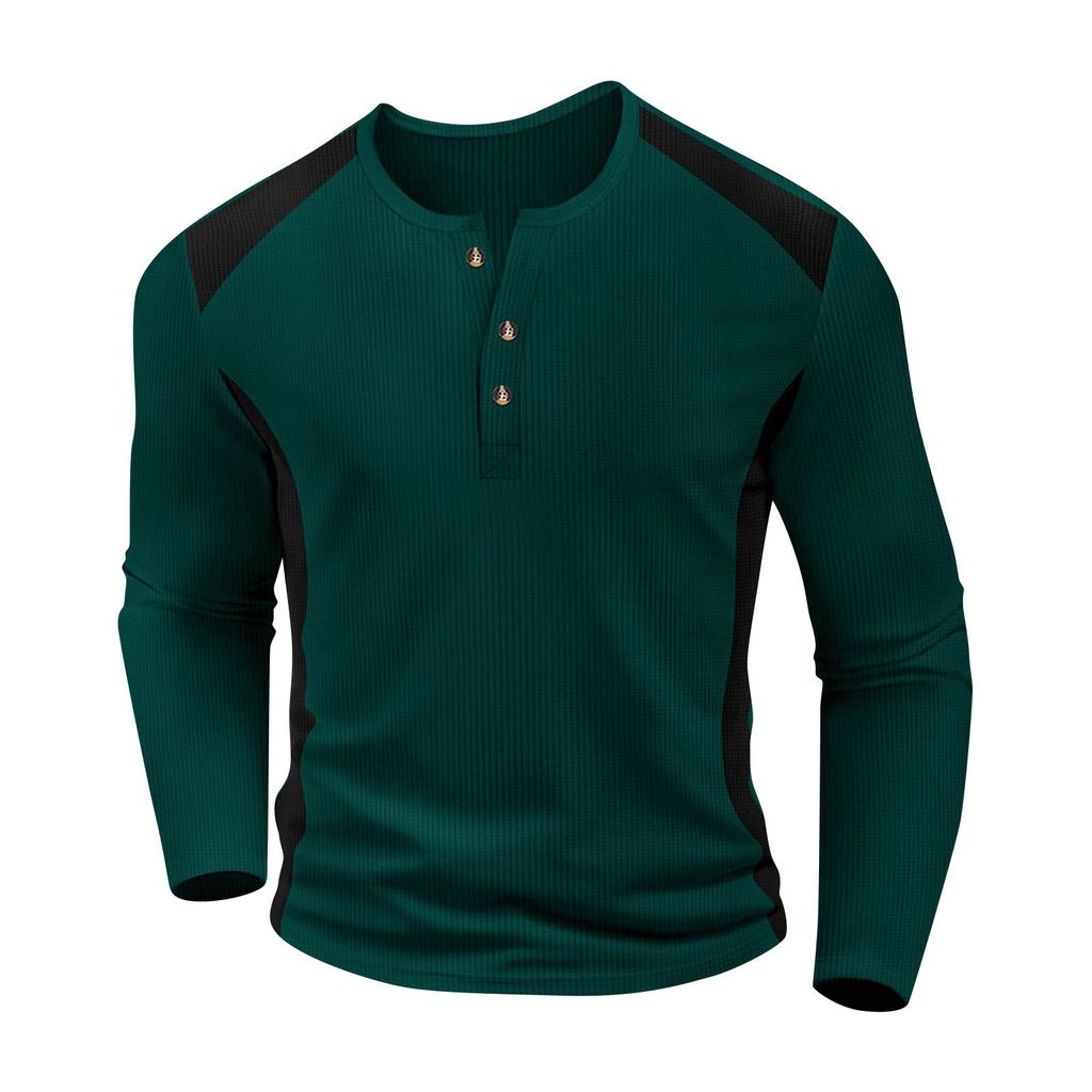 Men's Double Color High Collar Button Long Sleeve Shirt Casual Autumn/Winter Top