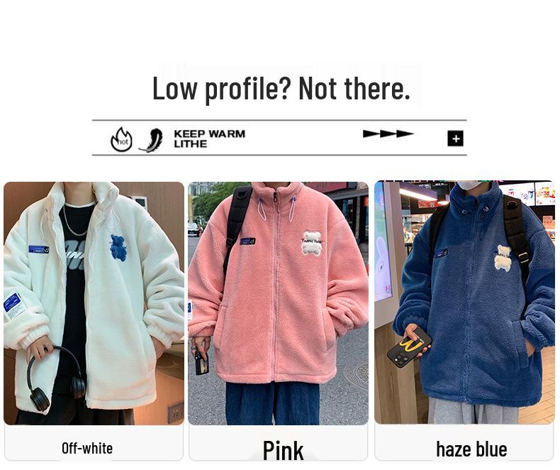 Unisex Thickened Lambswool Tie-dye Hoodie Jacket - Plus Size, Loose Fit, Stand Collar