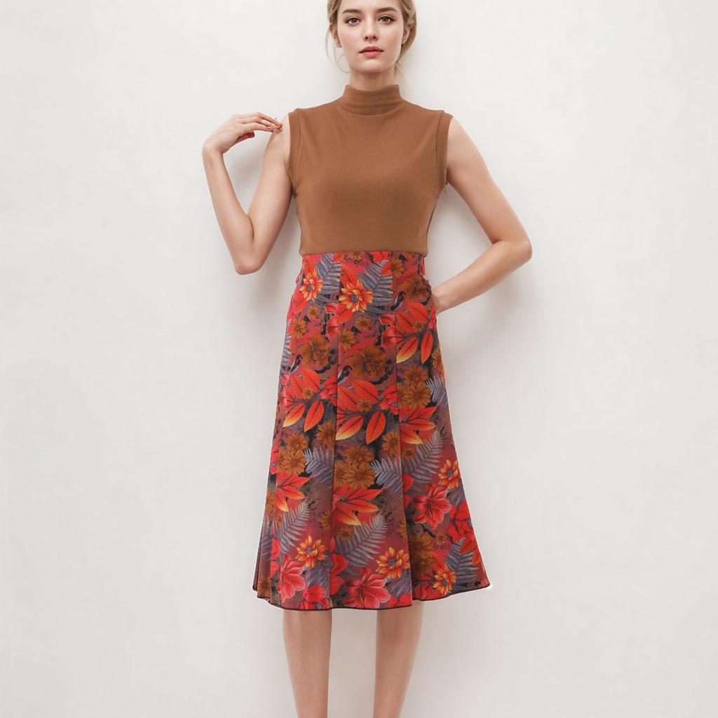 Women's Casual Printed Skirt, Floral Skirt, Trendy Temperament, A-line Skirt, Elastic Mid-length Skirt