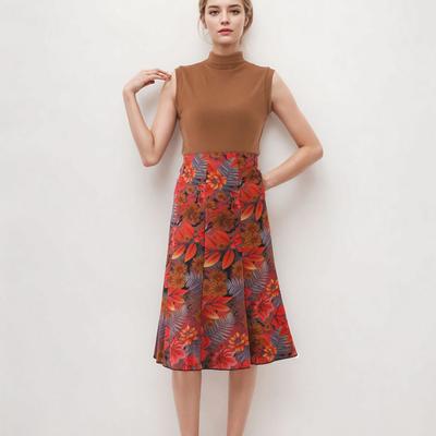Damen Freizeitrock mit Druck, Blumenrock, Trendiges Temperament, A-Linien-Rock, Elastischer Midirock