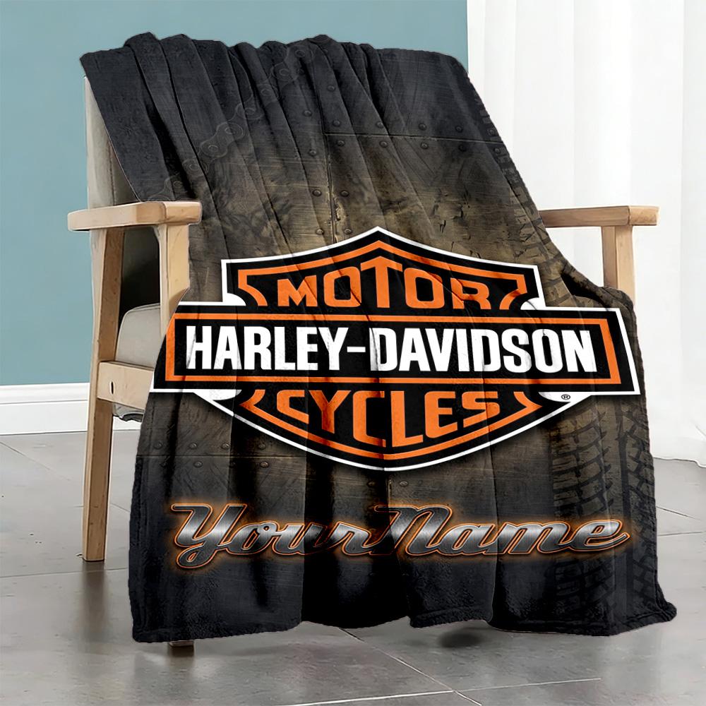 Harley-davidson Motorcycles Personalized Text Blanket Gift Customizable Blanket Soft Warm Cozy Versatile for Livingroom Home Decor Couch Sofa