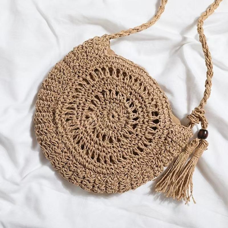 New versatile tassel straw bag shoulder messenger bag handmade hollow woven bag women's bag seaside vacation beach bag