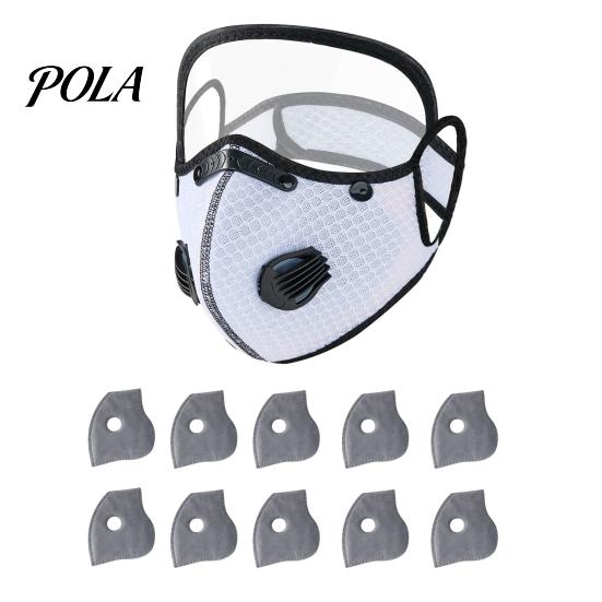 Kohlefilter Staubmaske Wiederverwendbar mit Verstellbarer Schutzbrille, 6-lagiges Gesicht 10 Filter, Atemschutzventil, Augenschutzfilter