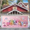 Birthday Party Backdrop Pink Colorful Polyester Banner Photo Booth Decoration