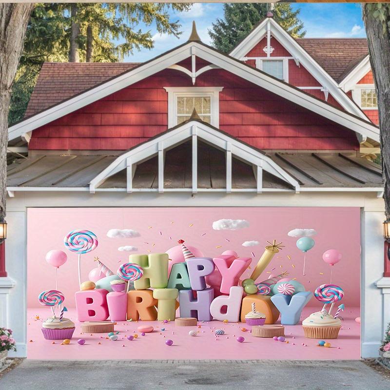 Birthday Party Backdrop Pink Colorful Polyester Banner Photo Booth Decoration