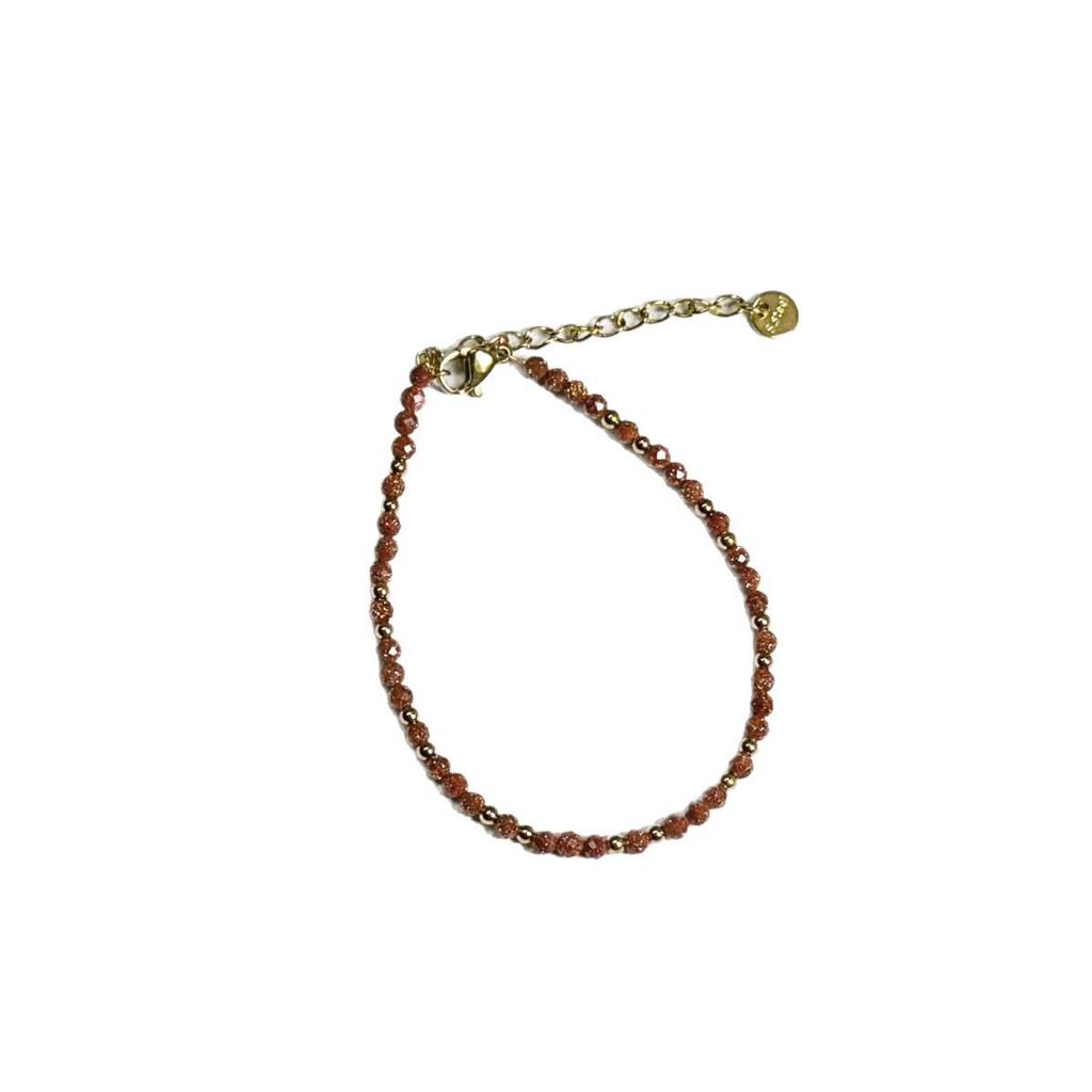 Elegant 3mm Faceted Blue Sandstone Goldstone Pearl Bracelet - Layered High-End Luxury for Women