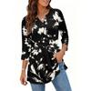 Damen Lässiger V-Ausschnitt 3/4 Ärmel Pullover Tunika Oberteil Blumenmuster Mittellange Bluse Leichte Bequeme Passform