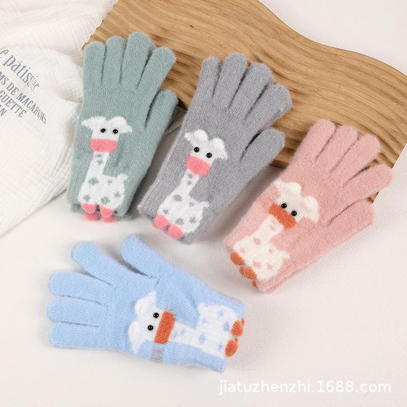 Winter Cartoon Thick Cute Warm Couples Student Cold Proof Knit Wool Riding Touchscreen Gloves