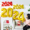 4 Pcs Number Balloon Golden Color Reusable Leakproof Party Prop 2024 New Year Decorative Inflatable Smooth Surface Party Balloon